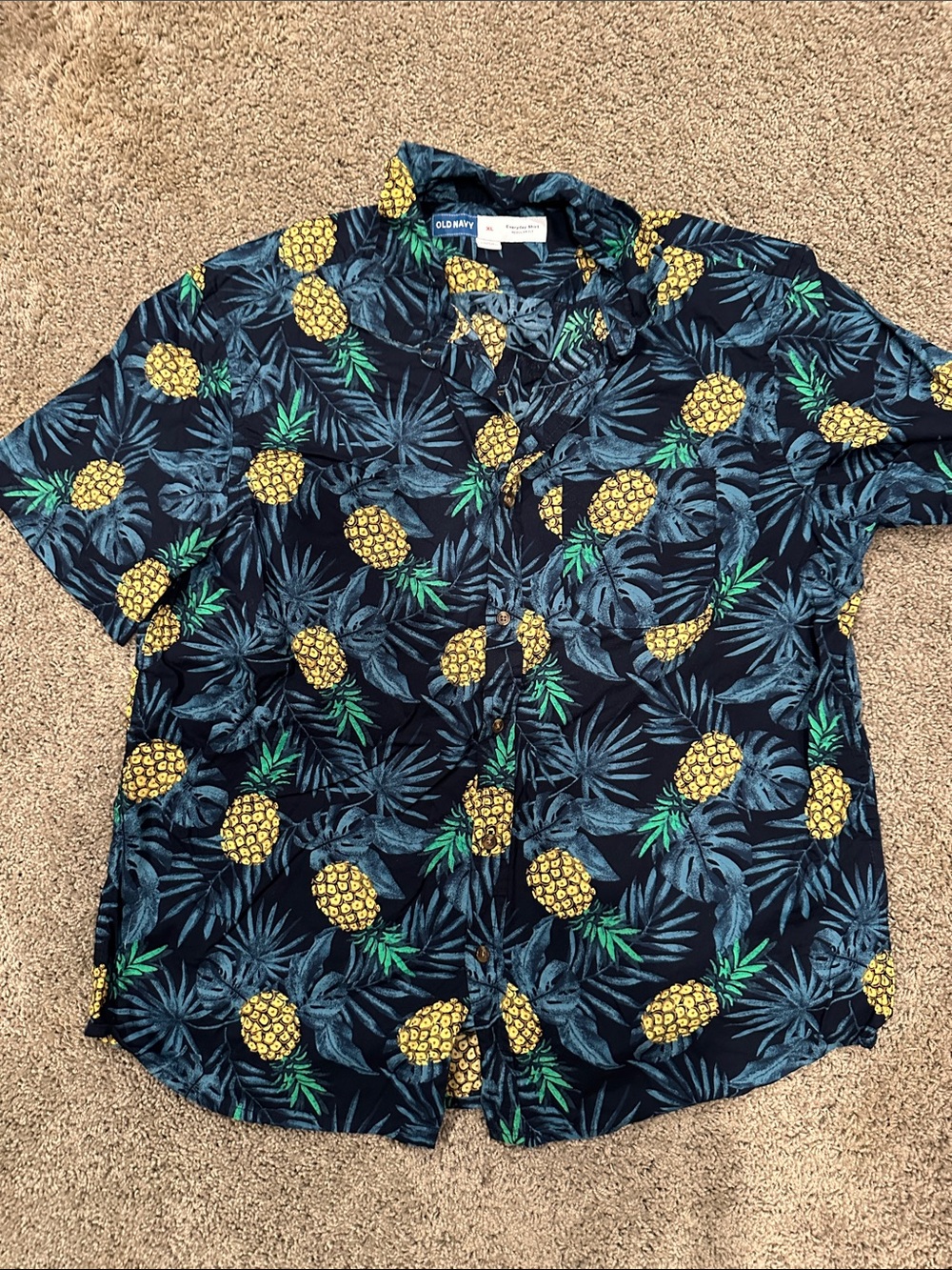 Old Navy Navy Short-Sleeve Pineapple Print Button-Up Shirt